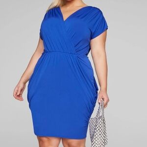 Fashion to Figure 0X Shiloh Draped Bodycon Dress Royal Blue Stretch Bs-3124